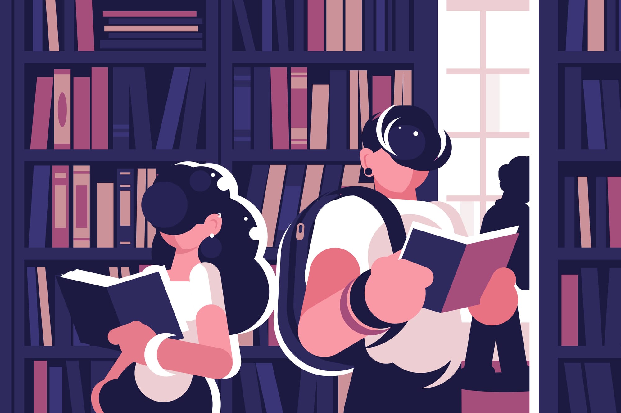 Illustration of readers in library