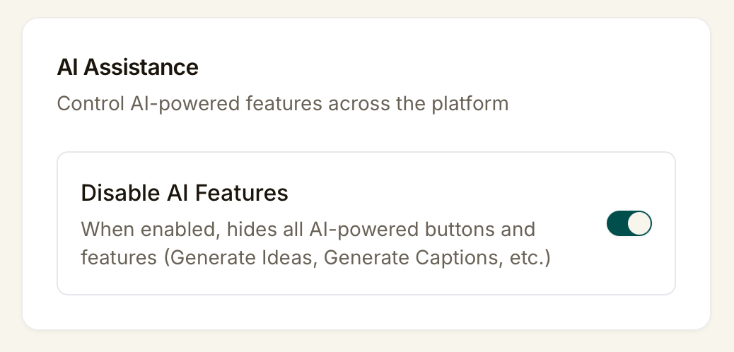 StorytellerOS Disable AI Assistance toggle