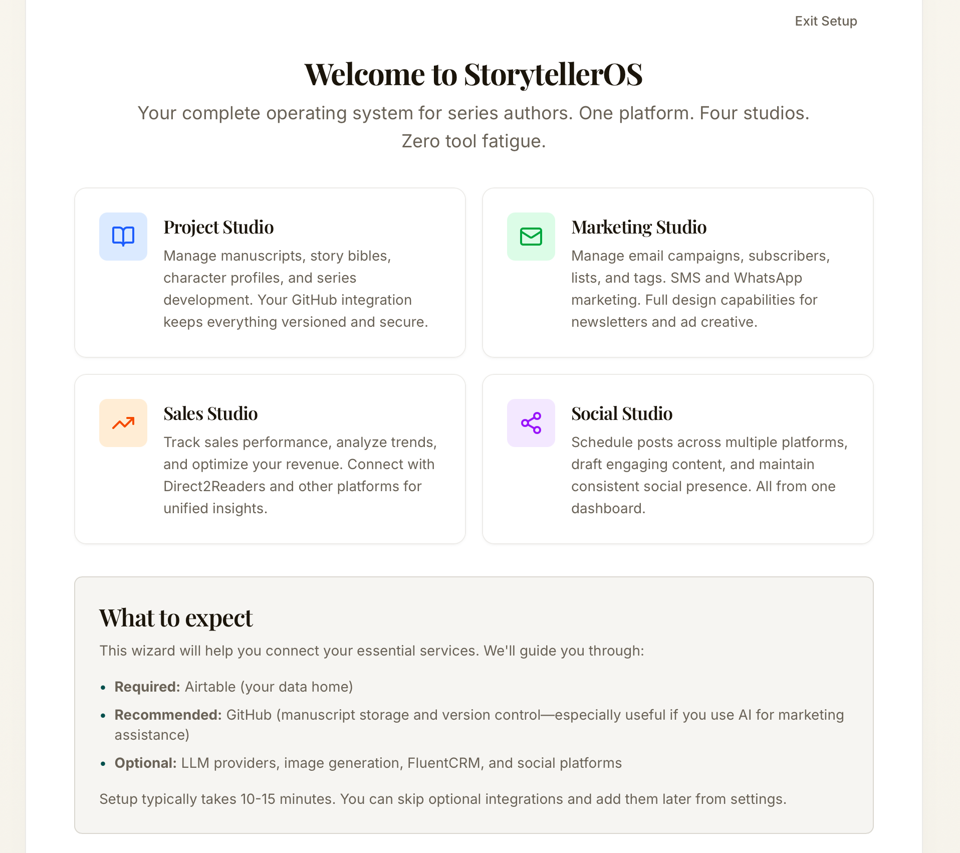 StorytellerOS onboarding page