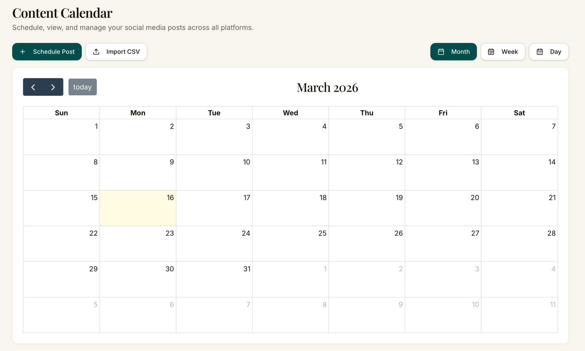 StorytellerOS social media content calendar