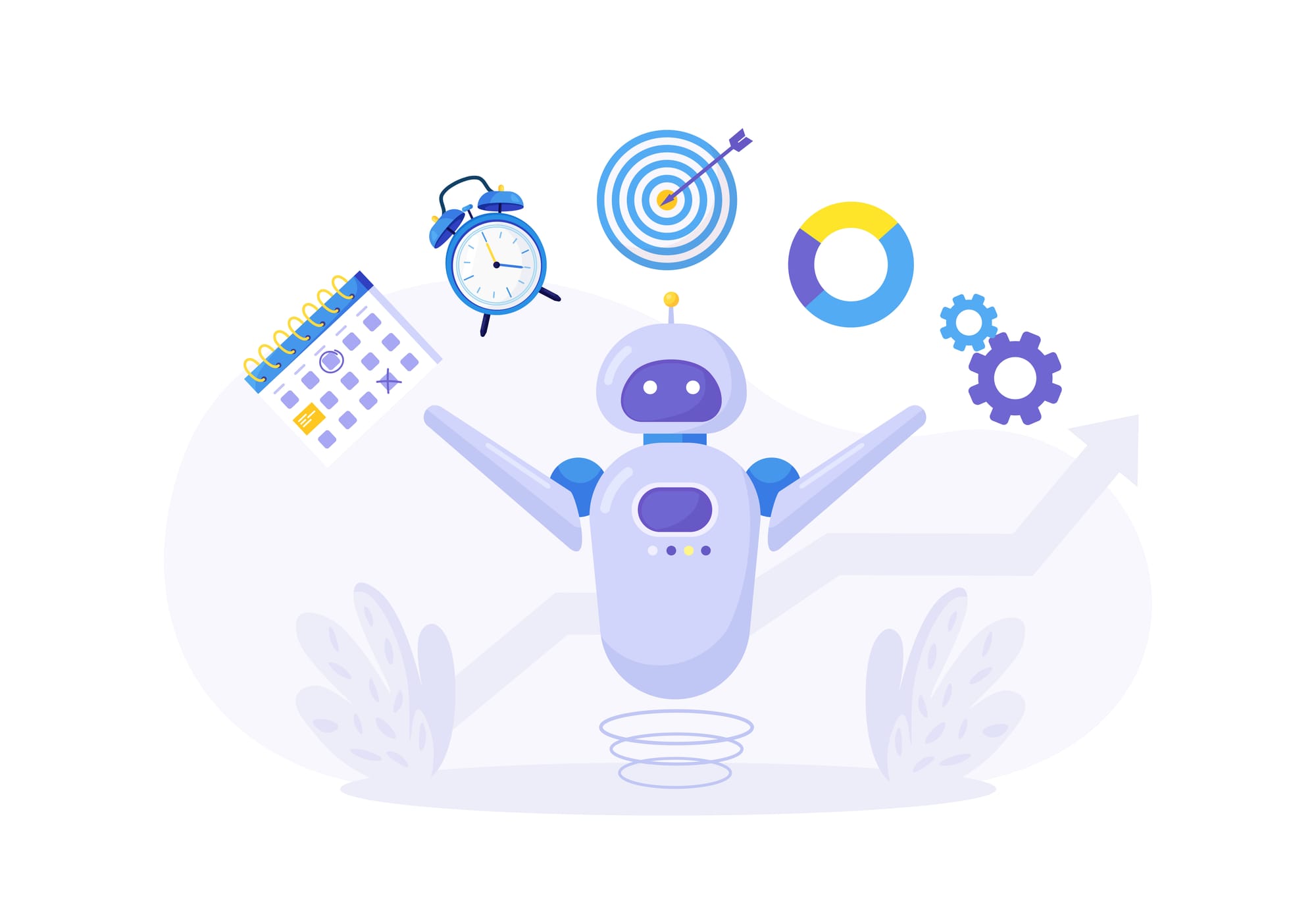 Illustration of robot doing multiple business tasks