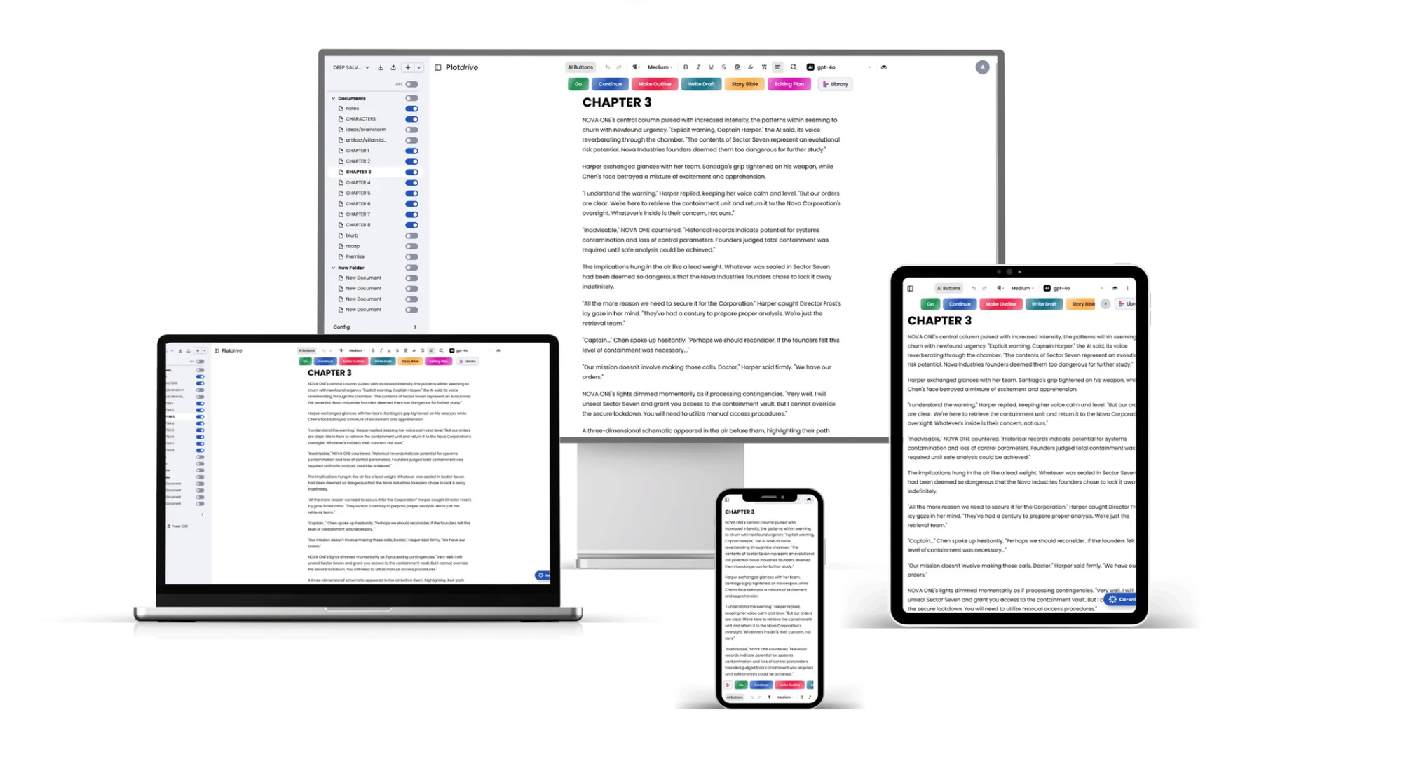 A mockup of Plotdrive’s workspace on several devices