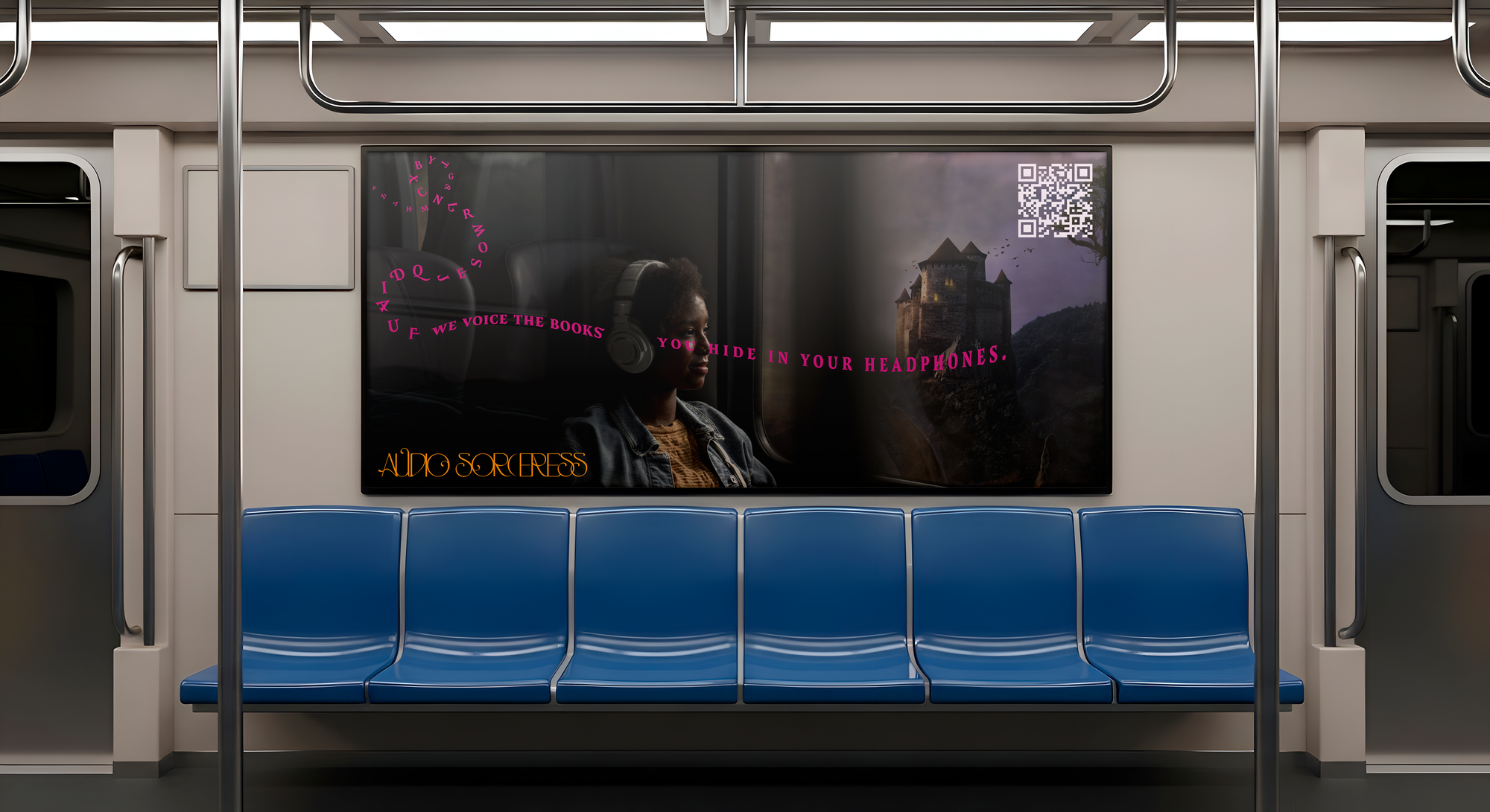 Audio Sorceress ad on subway car