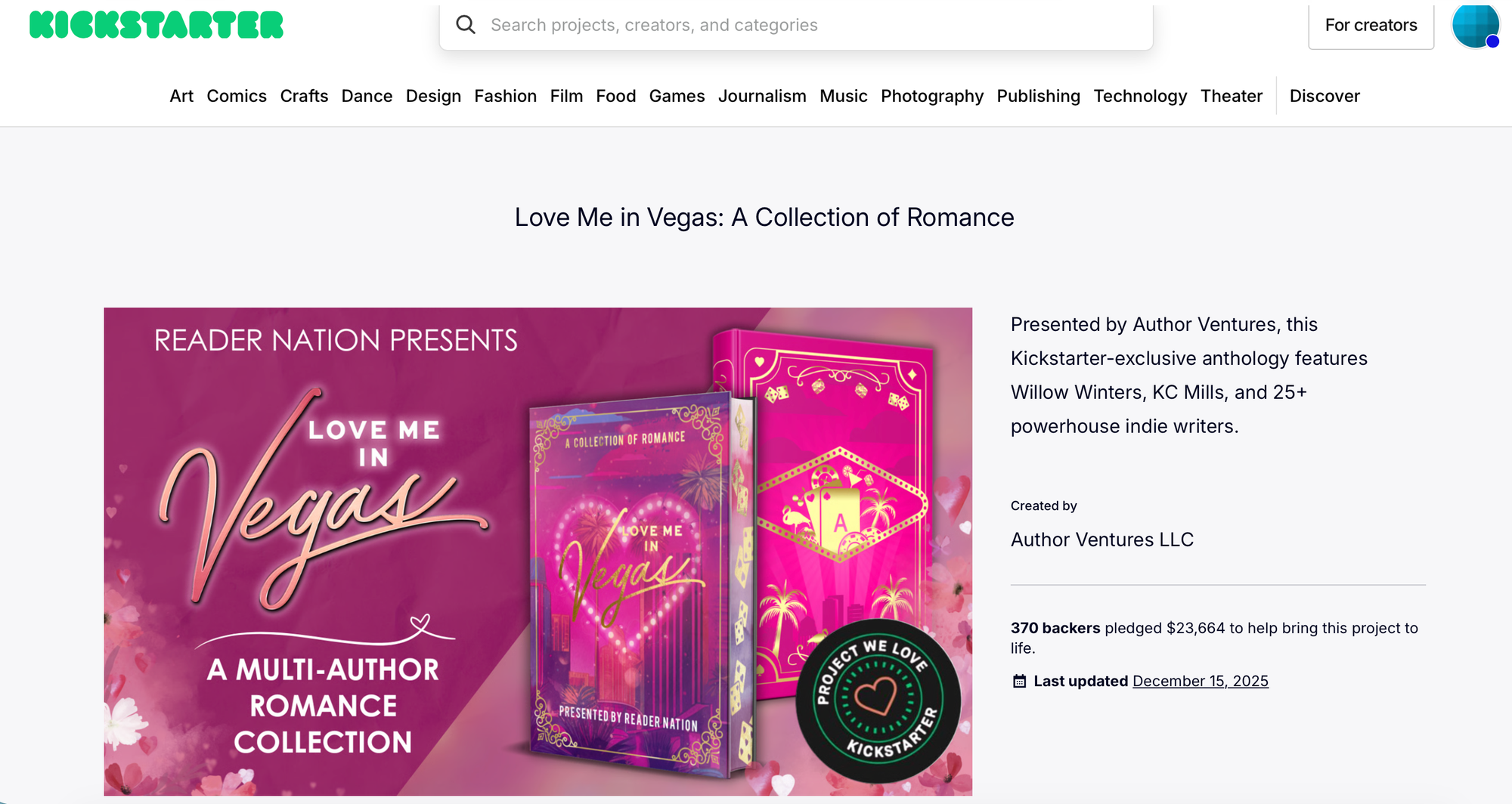 Love Me in Vegas Kickstarter campaign page