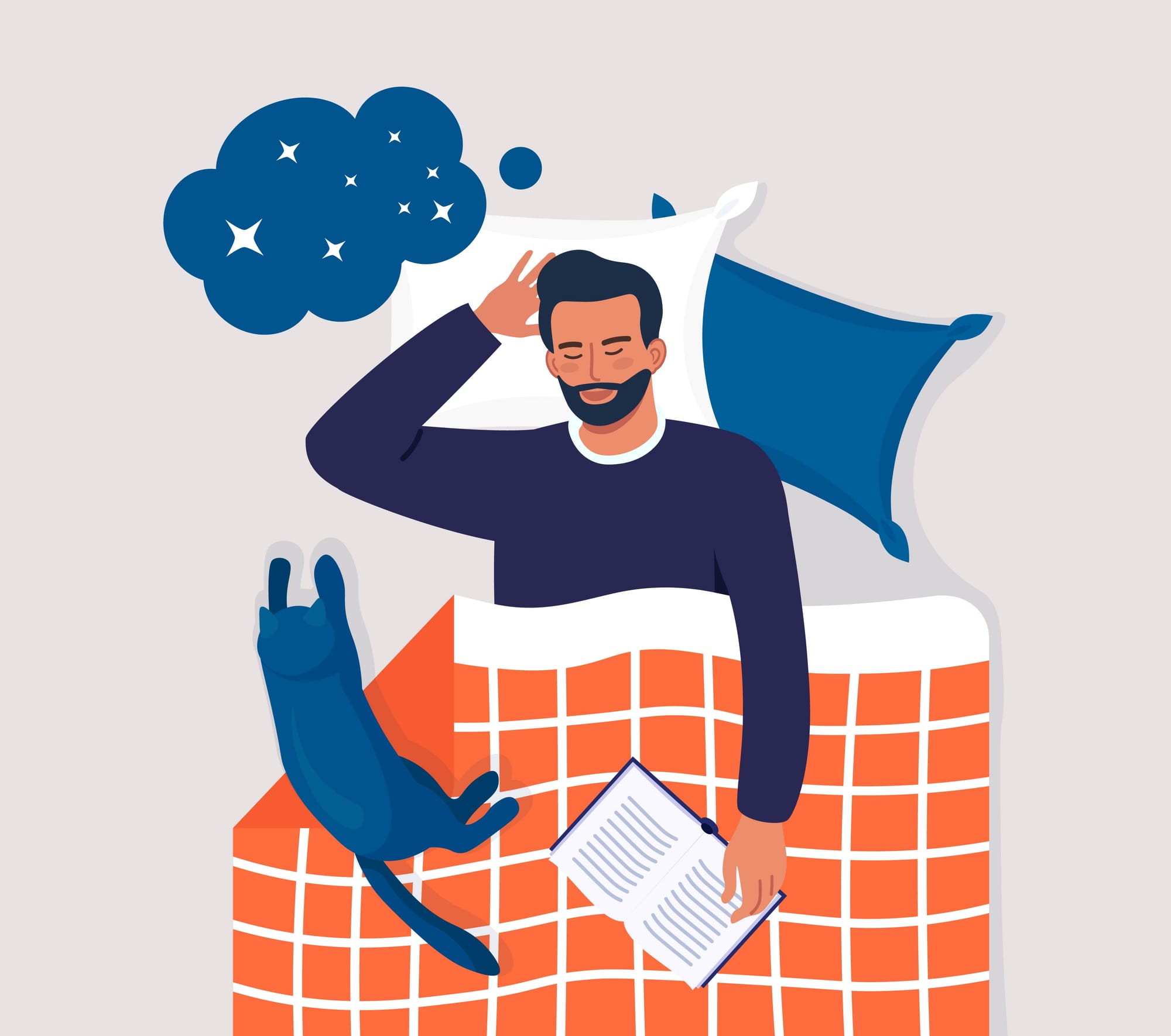 Illustration of man sleeping with book and dreaming