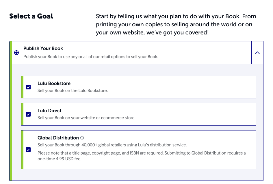 Screenshot of Lulu’s sales options selection menu