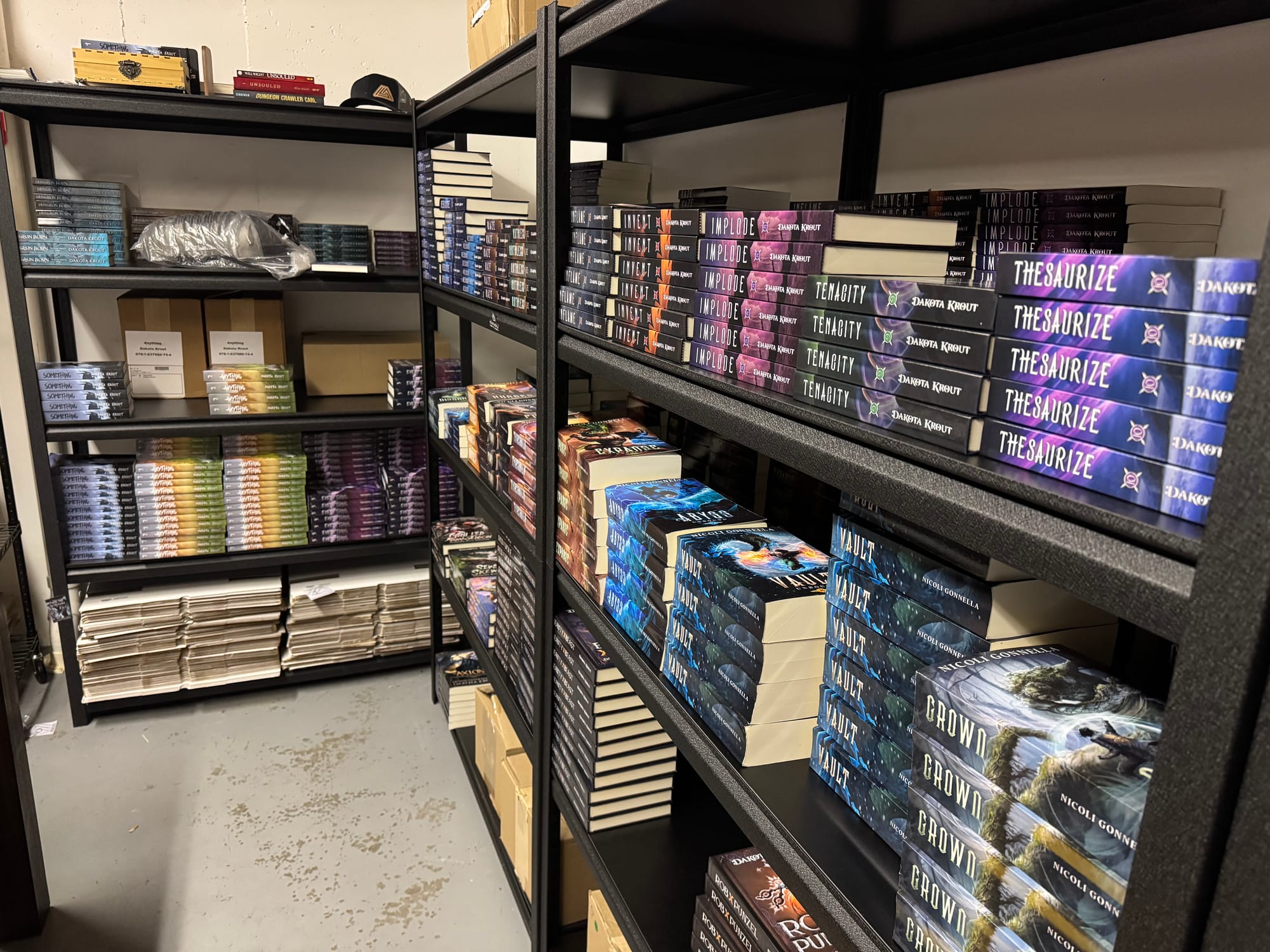 Dakota Krout’s warehouse shelves