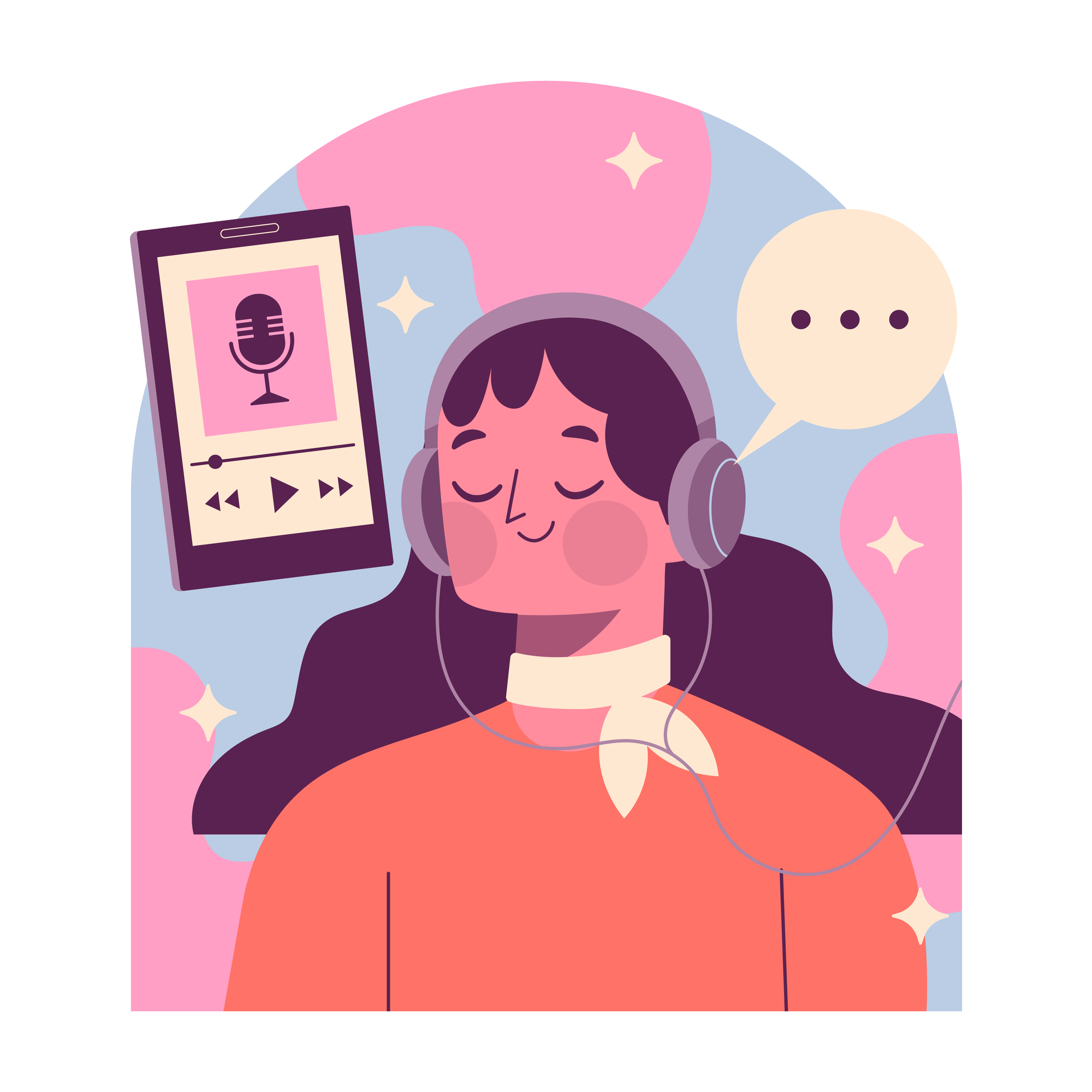 Illustration of woman listening to audiobook