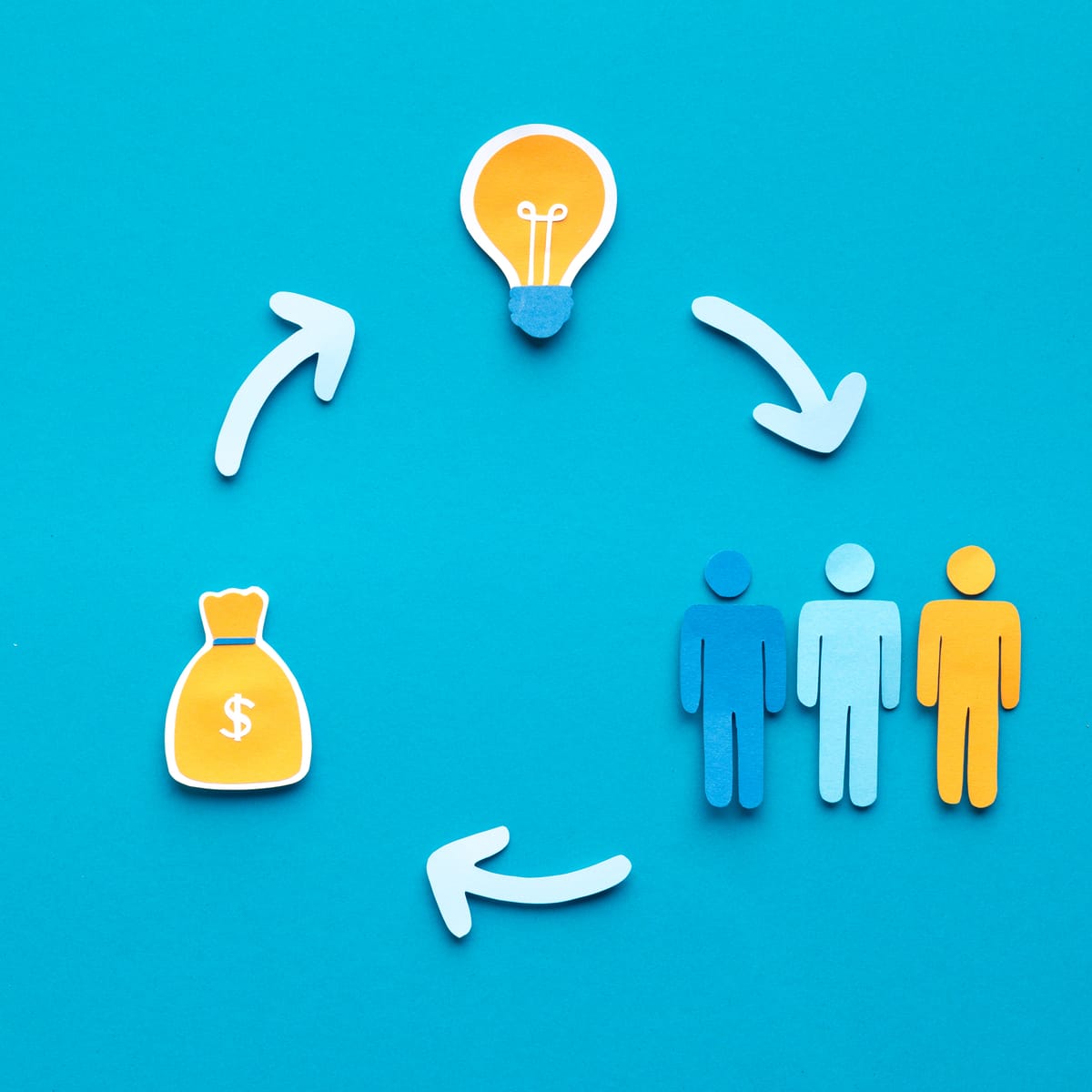 Graphic showing group of people providing money for idea