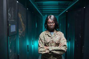 Military Woman in Server Room